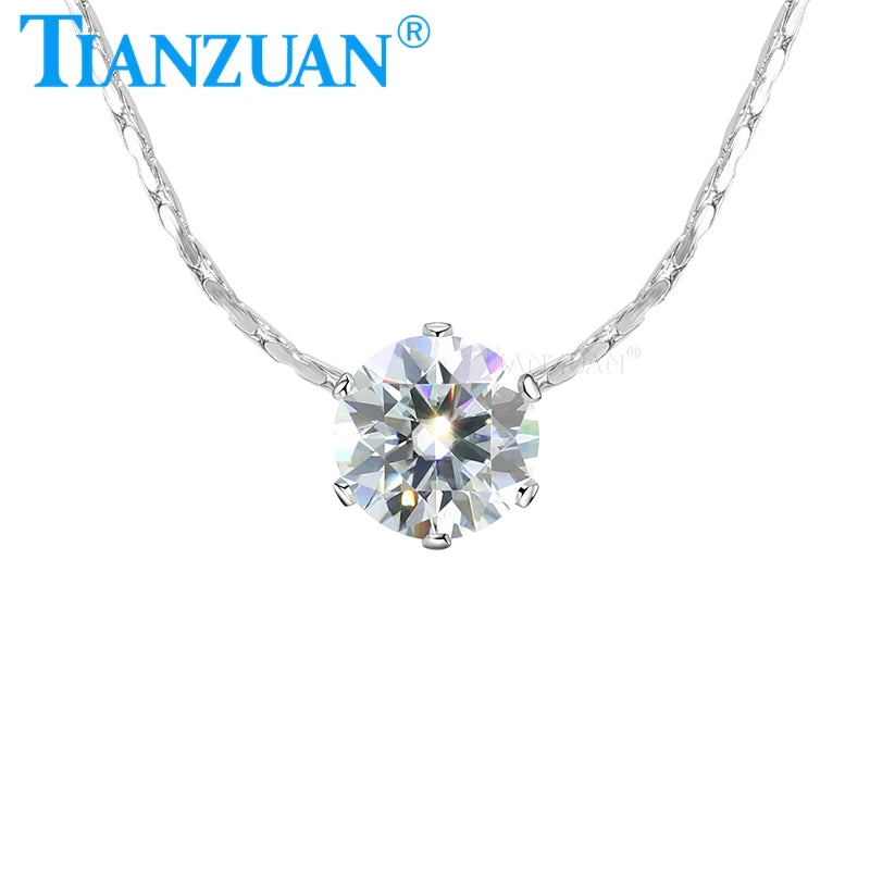 TIANZUAN Ladies Stainless Steel Necklace Six-claw Setting 6.5mm Round Moissanite Waterproof Girls Necklace Fashion Jewelry