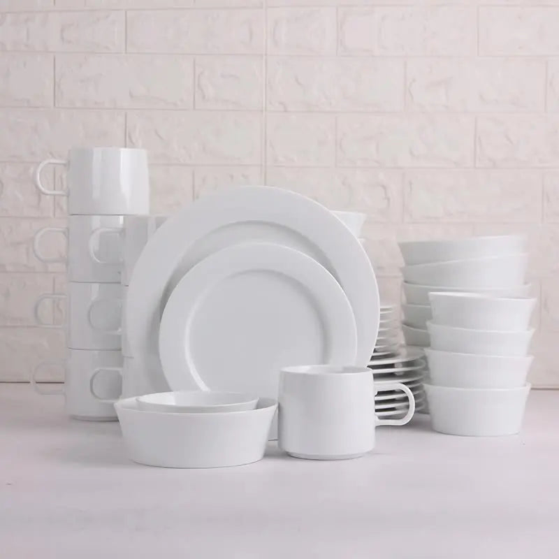 Hot Sale Western White Hotel Kitchen Porcelain Serving Dishes Plates Set Ceramics Cup and Saucer Sets Dinnerware