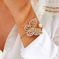 Wholesale Gold Plated Pearl Butterfly Bracelet Adjustable Shiny Rhinestone Crystal Hollow Butterfly Bracelet for Women