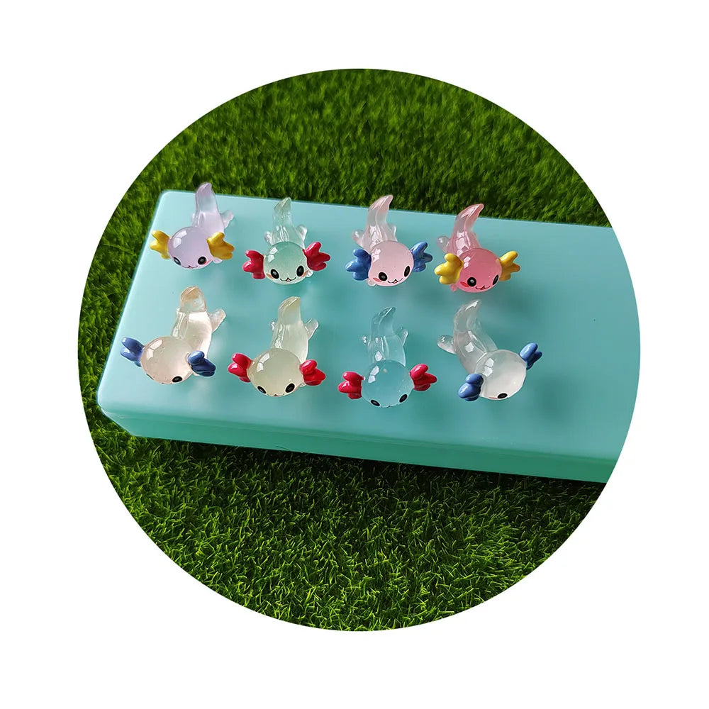 Cute Luminous Resin Axolotl Figurine Charm Ornaments Mini Glow in Dark Salamander Miniature Statue Decor