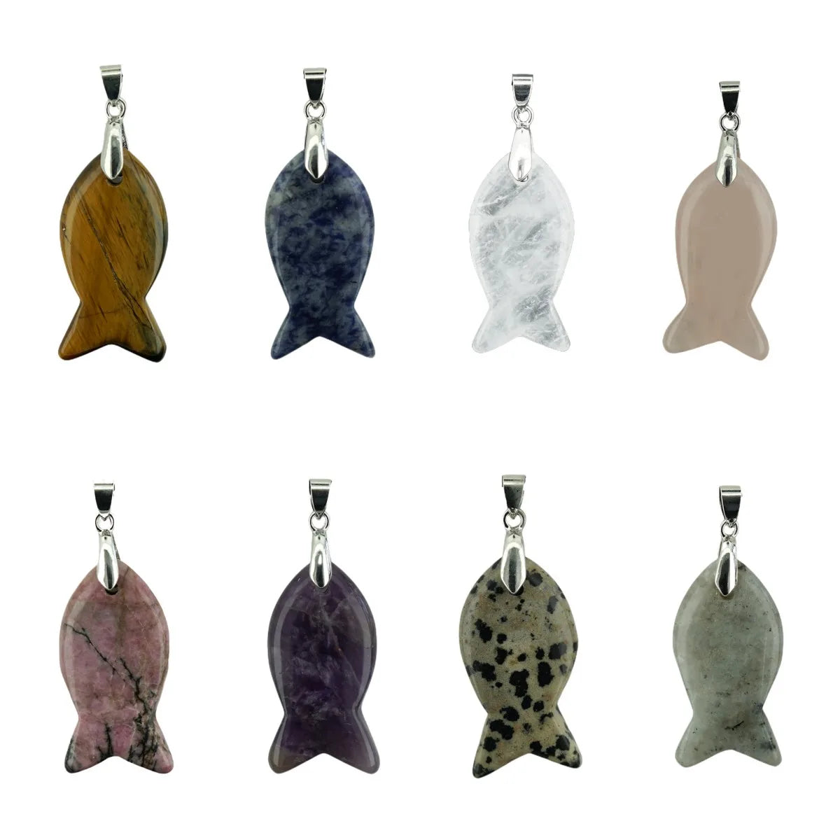Vintage Style Fish Shape Pendant with Natural Crystal Stone Various Gemstone Alloy Buckle Charm for Jewelry Making