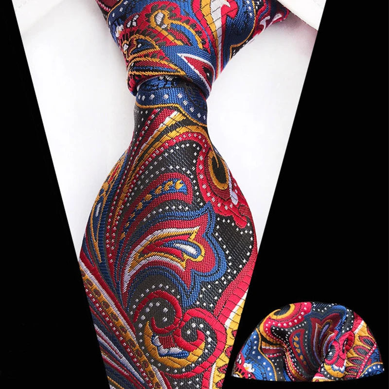 Men 8cm Tie Handkerchief Set Classic Paisley Floral Neck Ties Pocket Square Set for Man Business