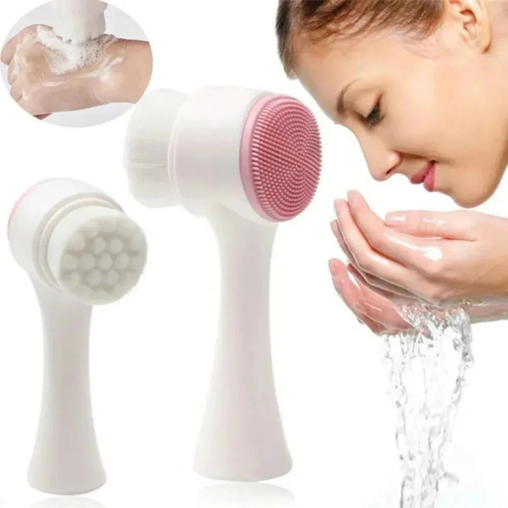 2 in 1 Face Brush Silica Gel Facial Brush Double Sided Facial Cleanser Blackhead Removing Product Pore Cleaner Exfoliating