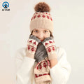 New Winter Outdoor Warm Woolen Jacquard Beanie Hat and Long Gloves Scarves Set Knitted Three-Piece Set