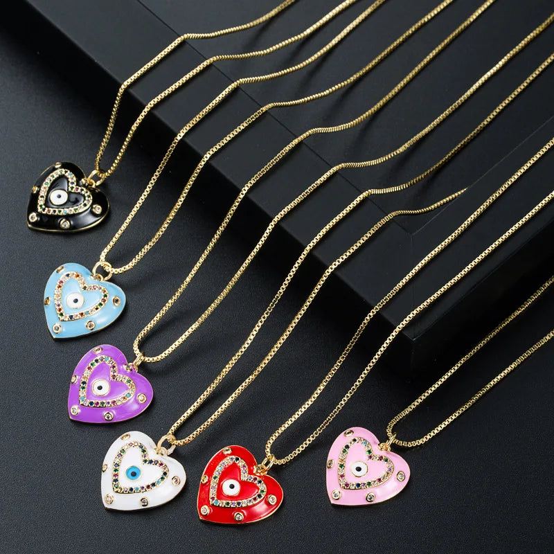 New Arrival Gold Plated Heart Evil Eyes Pendant Necklace Lucky Heart Charm Necklace for Women