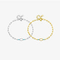 FUAMAY Dainty 18K Gold Plated Bangles Paper Clip with Blue Zircon Minimalist Sterling Silver Paper Clip Evils Eye Bracelet