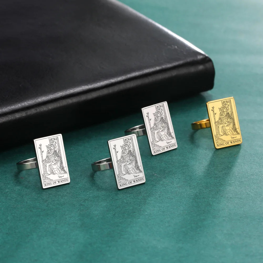Tarot Ring for Women Stainless Steel Vintage the Suit of Wands Minor ArcanaTarot Cards Jewelry Couple Rings
