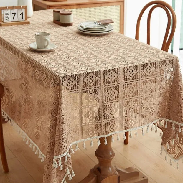 Solid White Polyester Lace Cloth Rectangle Wedding Outdoor Non-woven Wrinkle Free Tablecloth Folding Table