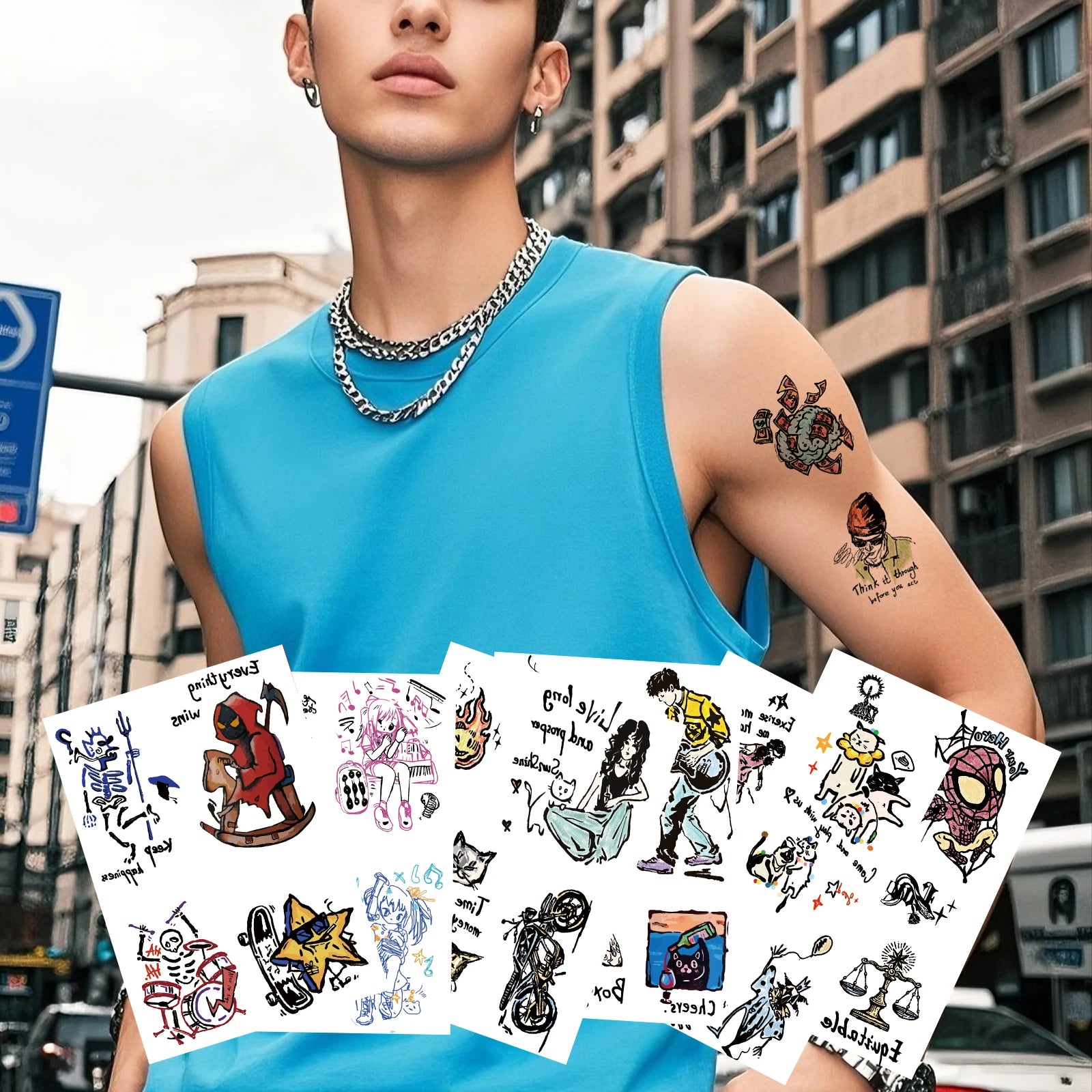 New White Temporary Tattoos Full Arm Sleeve-Water Transfer Paper Street Fashion Body Art Stickers in Stock | Fast Shipping