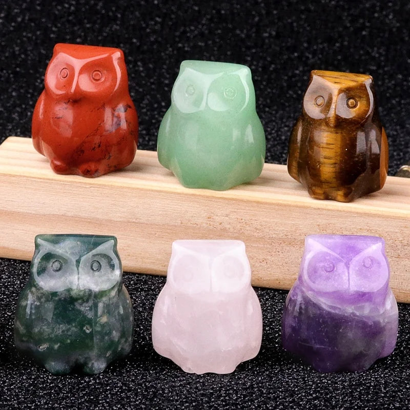 1 Inch Mini Owl Sculpture Agate Crystal Carved from Jade with Engraving Amethyst Tiger Eye Stone Home Decor Great Gift Idea