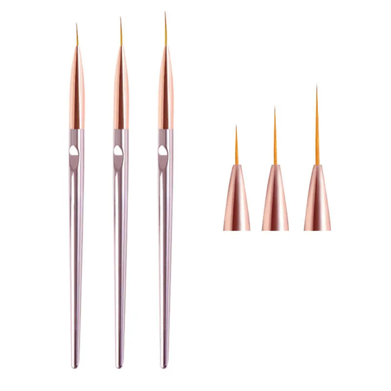 Customize 3pcs/set Rose Gold Nail Art Liner Painting Flower Acrylic UV Gel Extension Builder Nylon 7mm/9mm/11mm Manicure Drawing