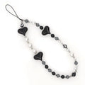 Beaded Phone Lanyard Wrist Strap Beaded Phone Charm Black Heart Pearl Beaded Phone Chain Strap for Women Girls