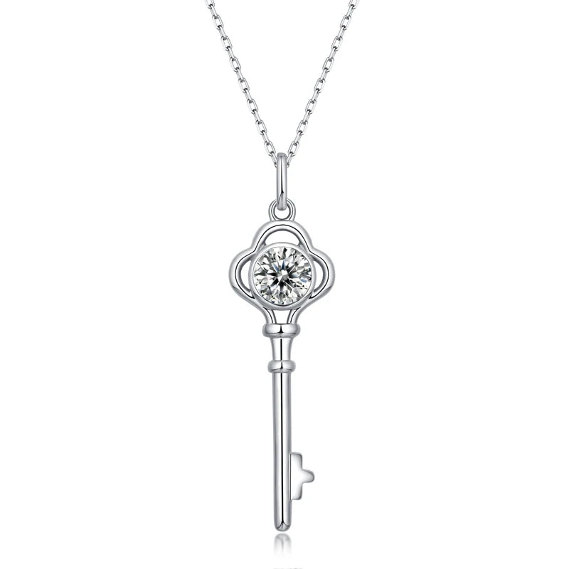 1 Carat Moissanite Pendant Necklace 925 Sterling Silver Key Shape Elegant Wedding and Engagement Jewelry Women Necklace