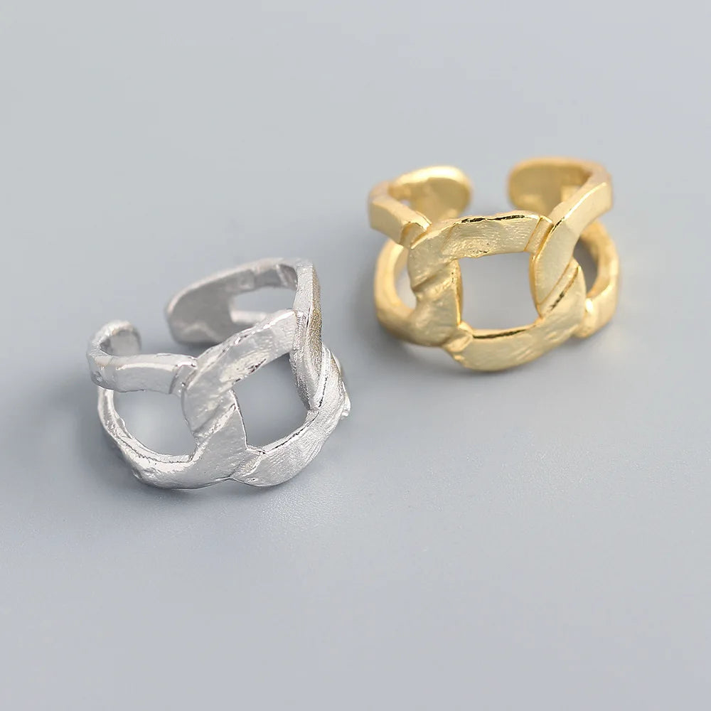 Unique Design S925 Sterling Silver 18K Gold Plating Wide Concave-convex Surface Ring Jewelry for Women TYJ0305