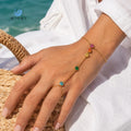 SUMMLY Trendy Daily Colorful Zircon Finger Ring Chain 18K Gold Plated Stainless Steel Bracelet for Women Valentine Jewelry Gift MegaBDM