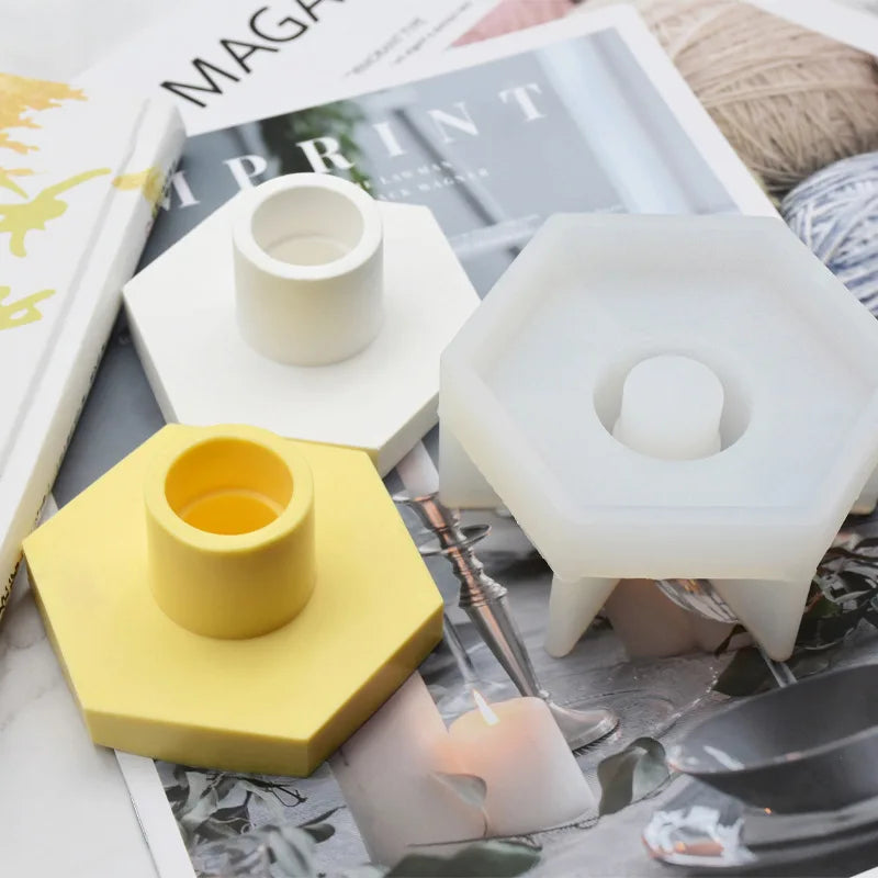 Early Riser DIY Hexagonal Long Candle Holder Marble Pattern Aromatherapy Candle Gypsum Silicone Mold