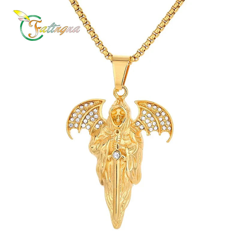 Men's Stainless Steel Skull Death Call Pendant Clavicle Chain Fashionable Necklace Featuring Trendy Diamond Pearl Jewelry Making