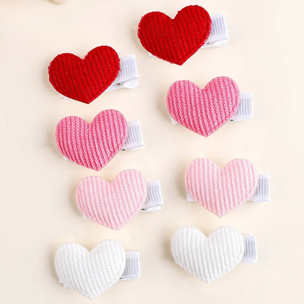 CN 8Pcs Velvet Fabric Mini Heart Hair Bow Solid Multi Color Heart Design Hair Clip Toddler Girls