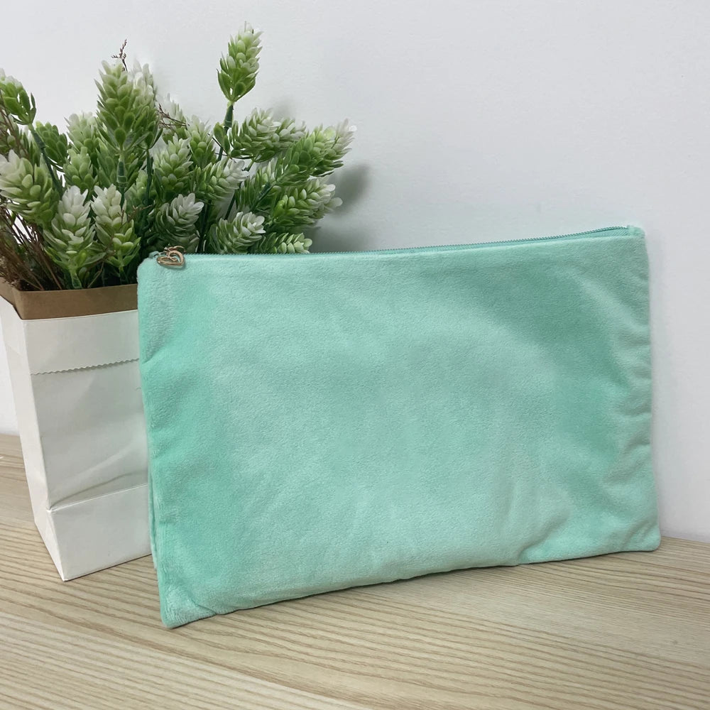 Wholesale Eco Blank Plain Customized Printed Logo Green Reusable Travel Velvet Cosmetic Makeup Bag for Women