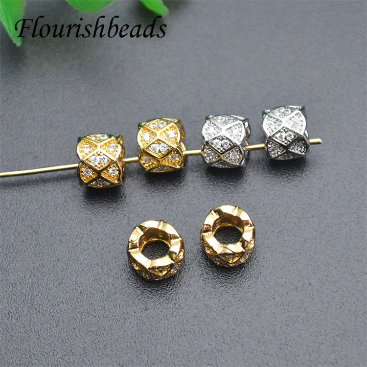Wholesale Nickel Free Anti Fading 18K Gold Silver Plated Metal Brass CZ Pave Tube Spacer Beads for DIY Jewelry Bracelet Making