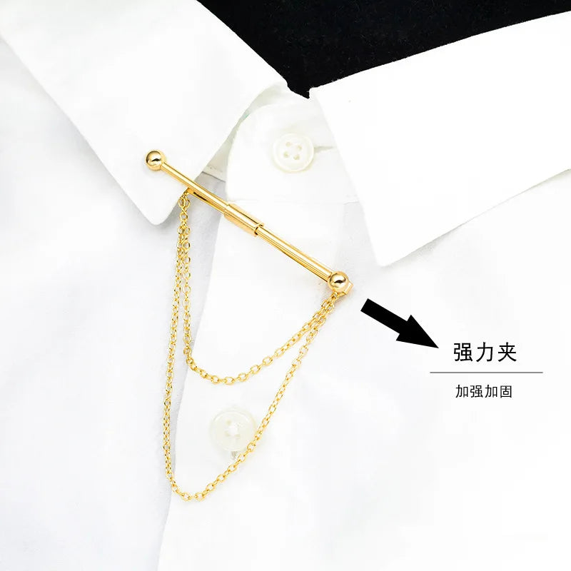 Wholesale Brass Ball Collar Bar Pins Shirt Tie Necktie Pins Clip Gold Plated Clasp Metal Chain Tie Clip for Men Women