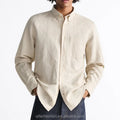 Custom Polo Collar Long Sleeve Plain Flax Linen Dress Shirt Cotton Flannel Chest Patch Pocket Business Style Short Vacation