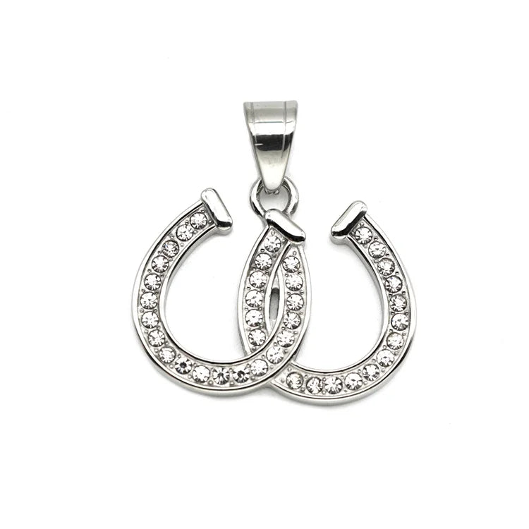 Popular Stainless Steel Crystal Princess Cut Charm Gold Plated Horseshoe Pendant Necklace Link Chain-Gift for Party Occasions