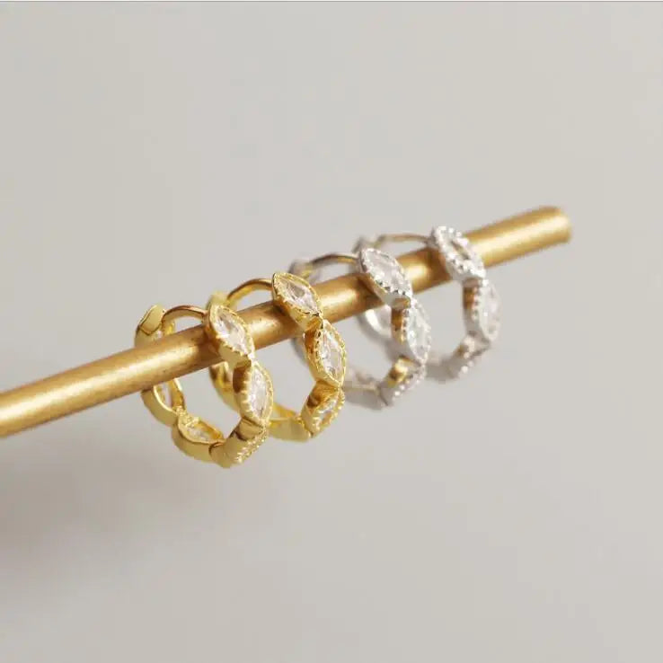 Vintage Sterling Silver Large Rhinestone Hoop Earrings Marquise Zircon Stone Small 925 Hoop Earrings Cubic