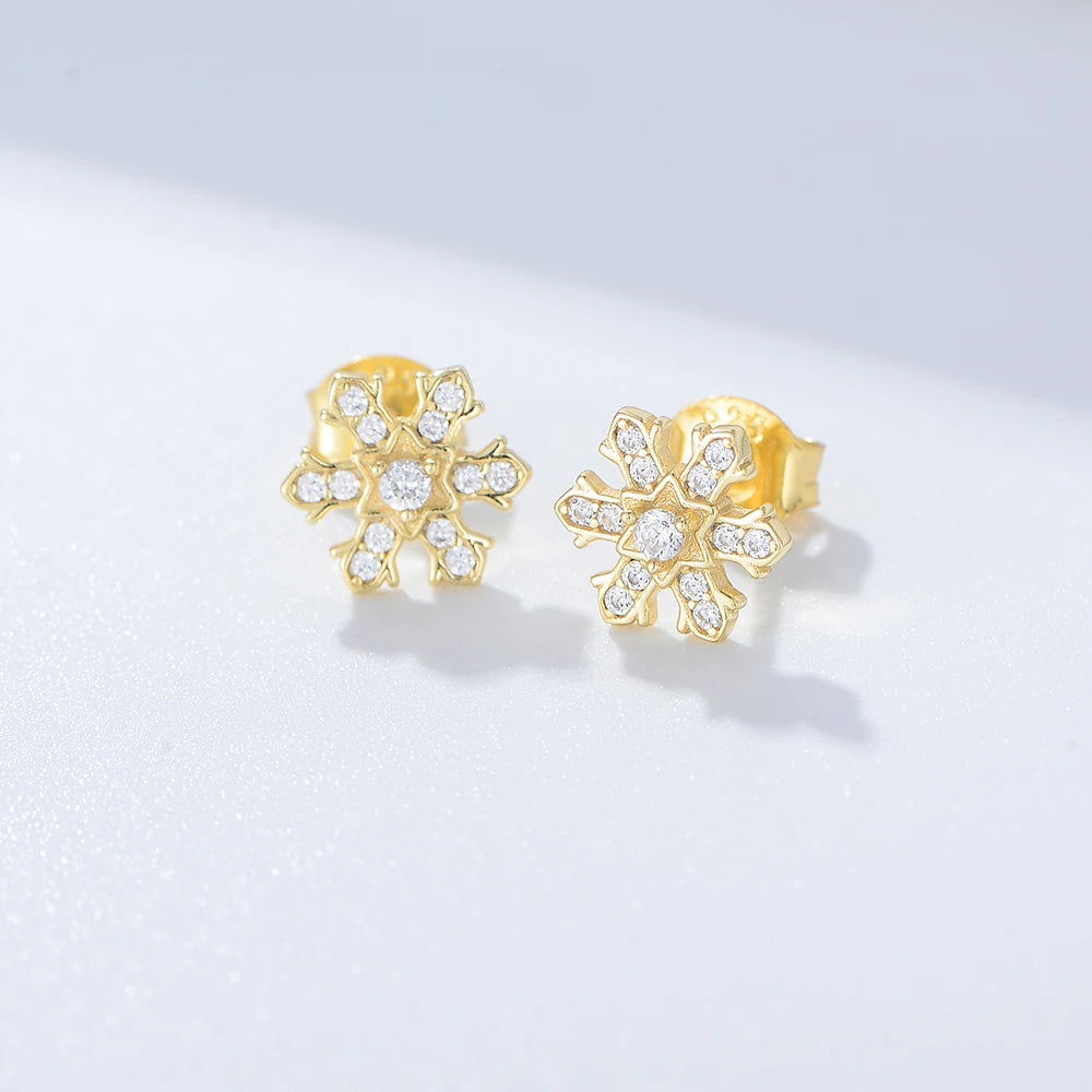 Fashion Woman Brand Christmas Gifts Jewelry Snowflake Earring Stud Irregular 925 Silver Earring