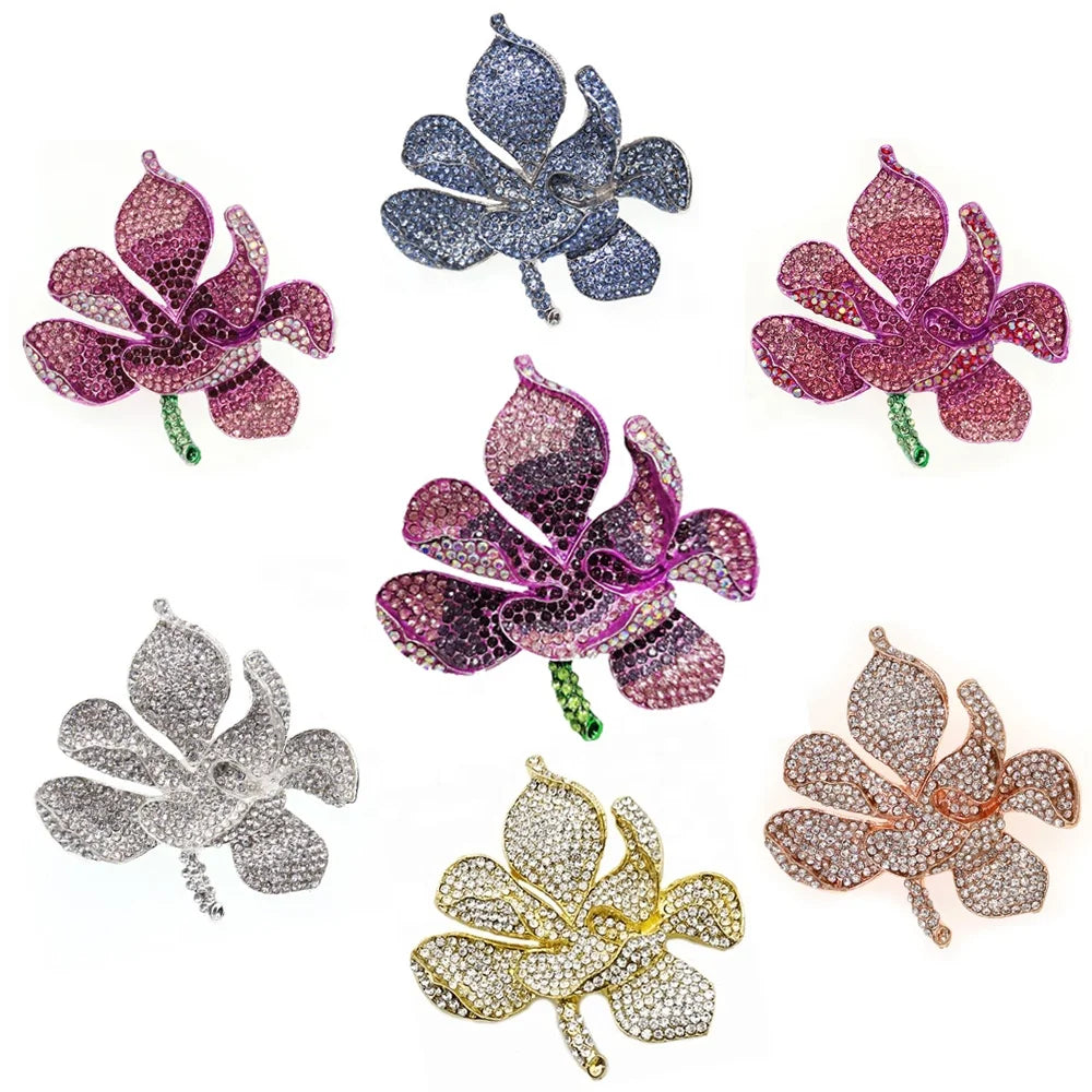 Wholesale Price Women Fashion Jewelry Crystal Rhinestone Orchid Flower Brooch Pins