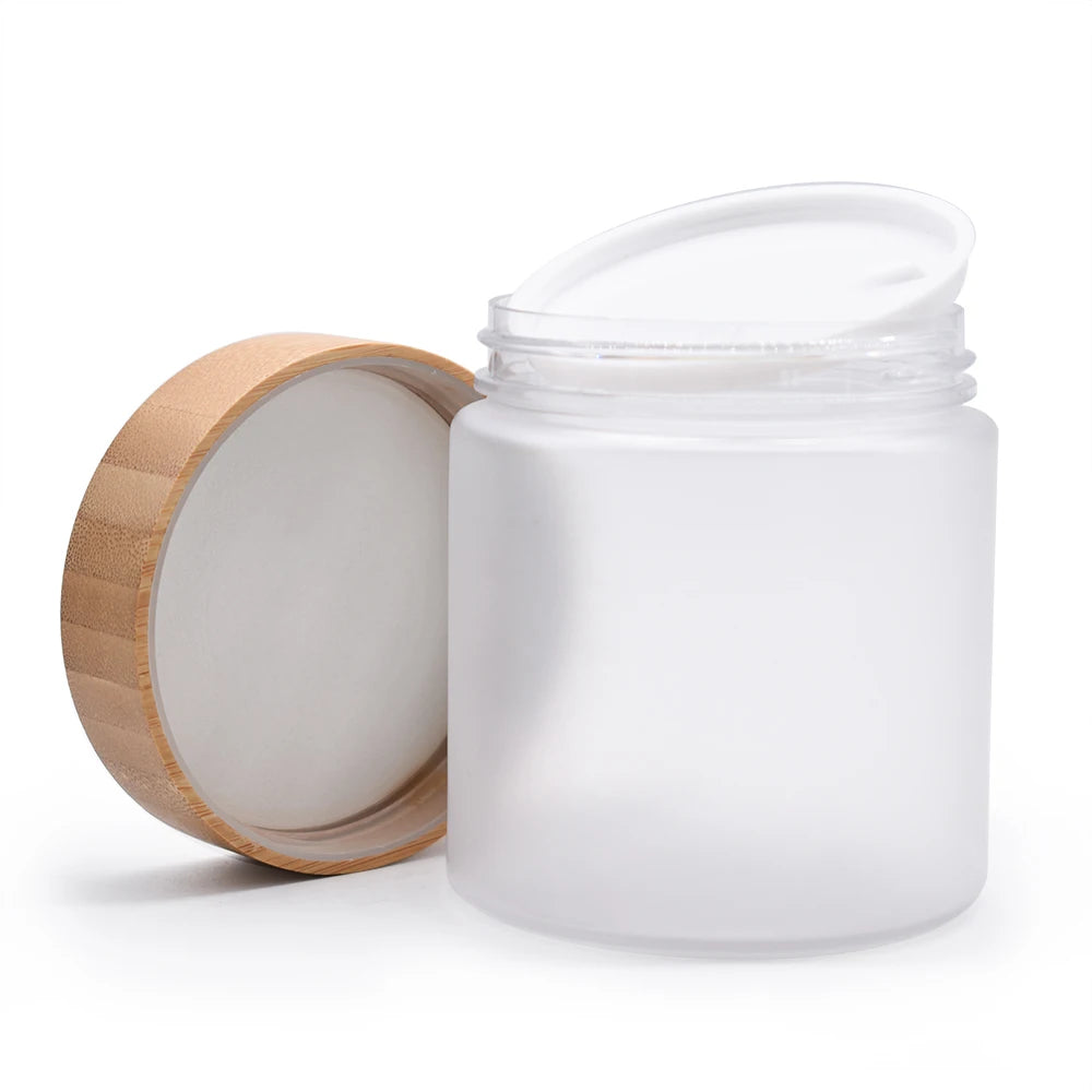 Empty Container Pet Plastic 8oz Cosmetic Packaging Cream Jar Bamboo Lid for Body Scrub
