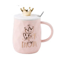 Nordic Coffee Mug pink Crown Mother's Day Ceramic Wedding Gift Milk Cups with Lid and Spoon Style Set Couple Christmas Gold Roya