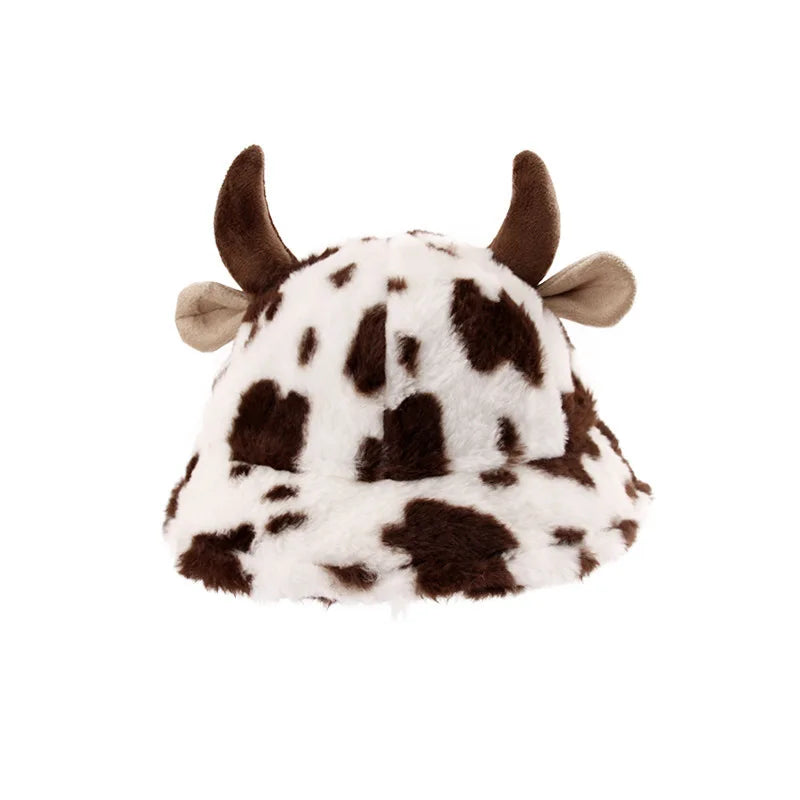 Winter Cow Horn Fisherman Hat Fashion Plush Thickened Warm Fur Bucket Hat
