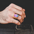 Trendy Men's Stainless Steel Ring with Black Stone and Ruby Red Crystal 18K Gold Plated Classic Design Titanium Ring