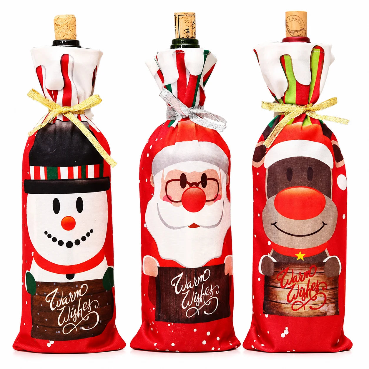 Cute Christmas Wine Bottle Covers Knitted Santa Snowman Reindeer Bottle Sweater for Holiday Table Decorations and Gift Packaging