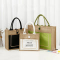 Recycled Natural Burlap Jute Tote Bag with Custom Logo Printing Pattern Type Letter