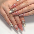 24 Pcs 3D Bow Handcrafted Holographic pink French Manicure with Heart Blush Design Nail Art Press on Nails Wholesale 3300