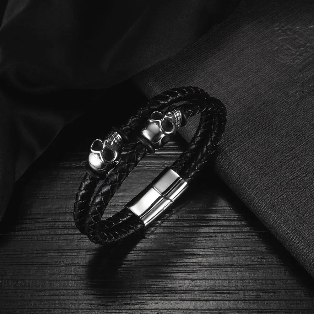 Hot Selling Men's Multi-Layer Leather Bracelet with Hand-Woven Magnetic Buckle New Style Personalized Fashion Wrap Bracelets