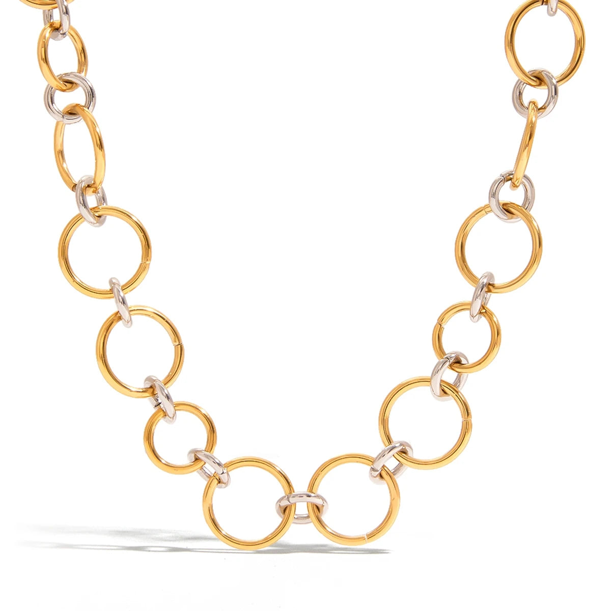 J&D Classic Style Large and Small Hand Craft Stylish Two Tone Color Link Chain Punk Statement Necklace