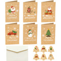 Kraft Paper Handmade Folding Gift Cards with Envelope and Cartoon Stickers Merry Christmas Greeting Original Design