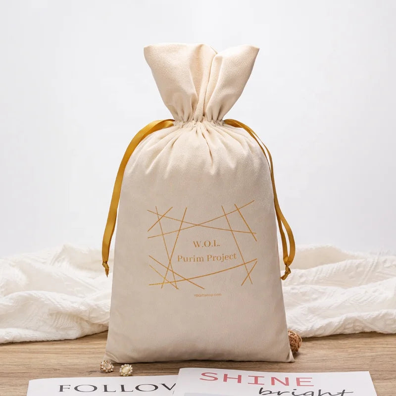 Recyclable Customized Logo Velvet Pouch for Cosmetic Double Drawstring Pouch Super Soft Pouch for Packaging Gift