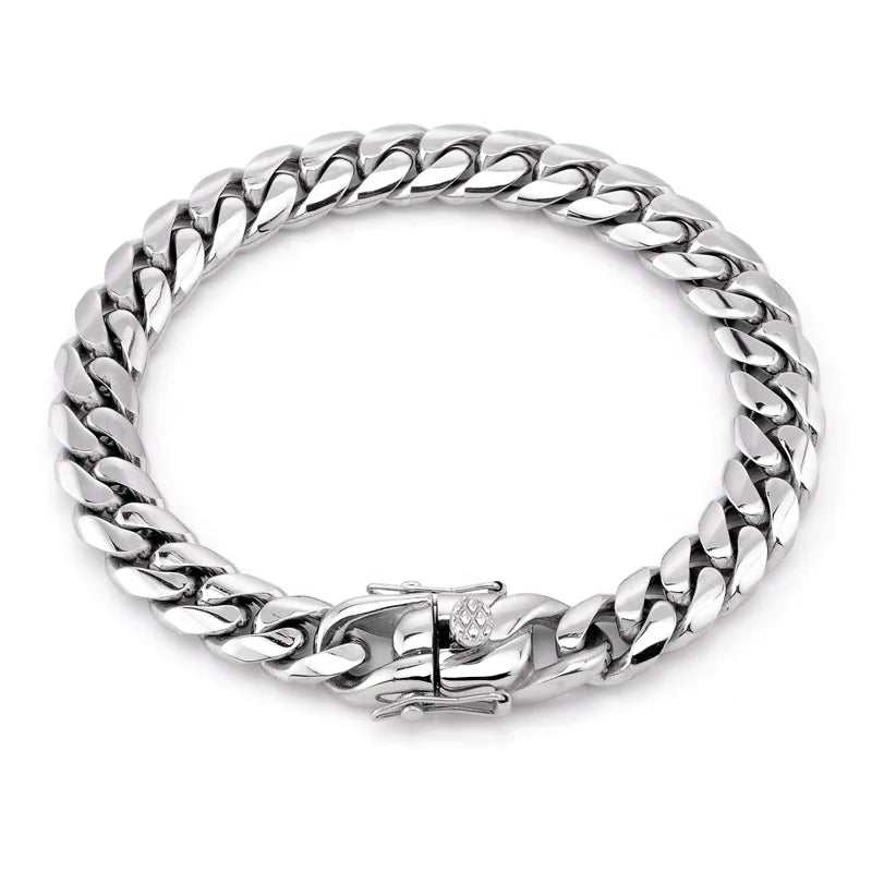 Wholesale Hip Hop Street Rap Jewelry  Silver Mens Miami Cuban Link Chain Bracelet