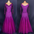 Custom MOQ 1PCS Women Lace Long Sleeve Plain Purple Blue Waltz Dance Costume