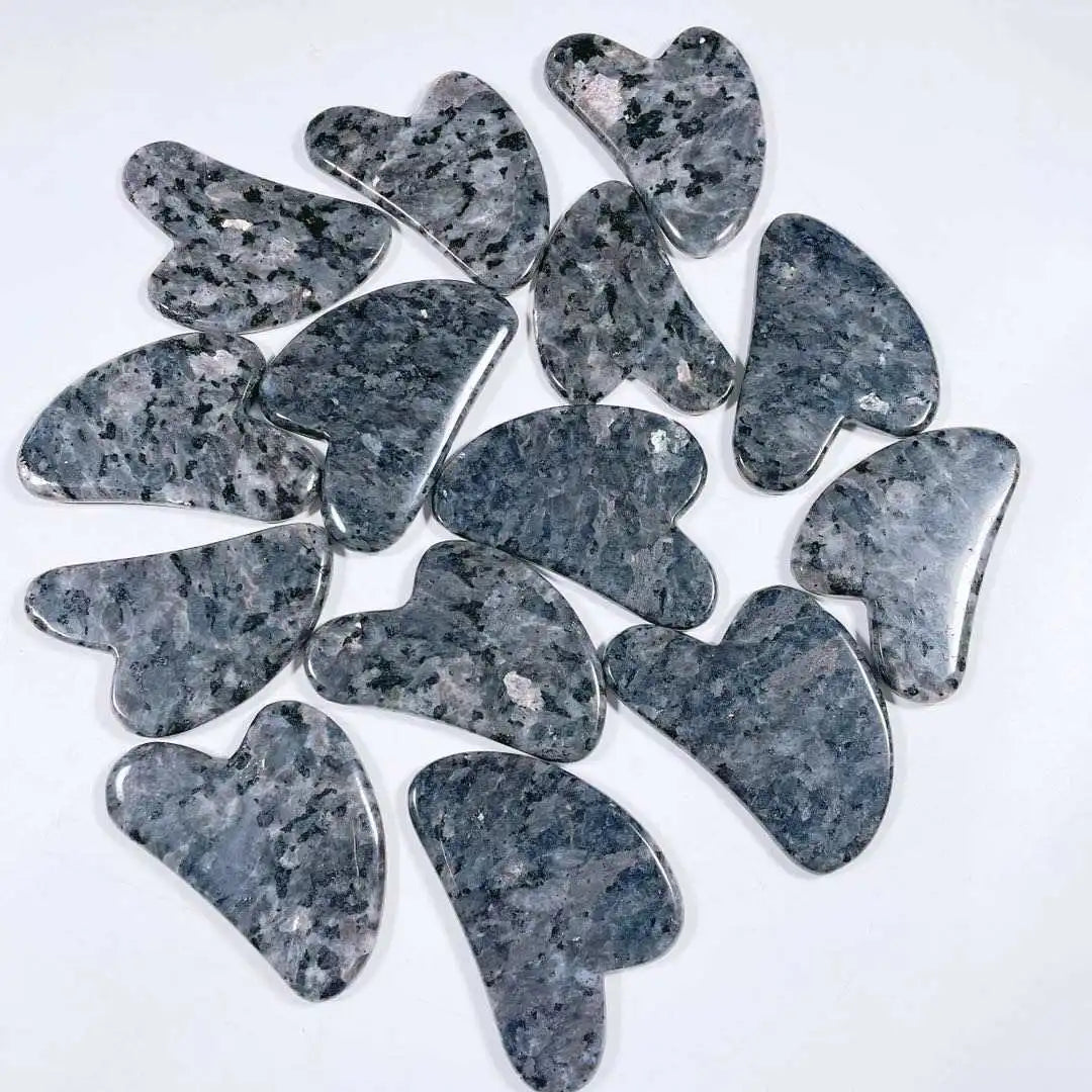 Huiying Private Label Custom Body Heart Facial Scraping Massage Tool Black Labradorite Stone Facial Gua Sha