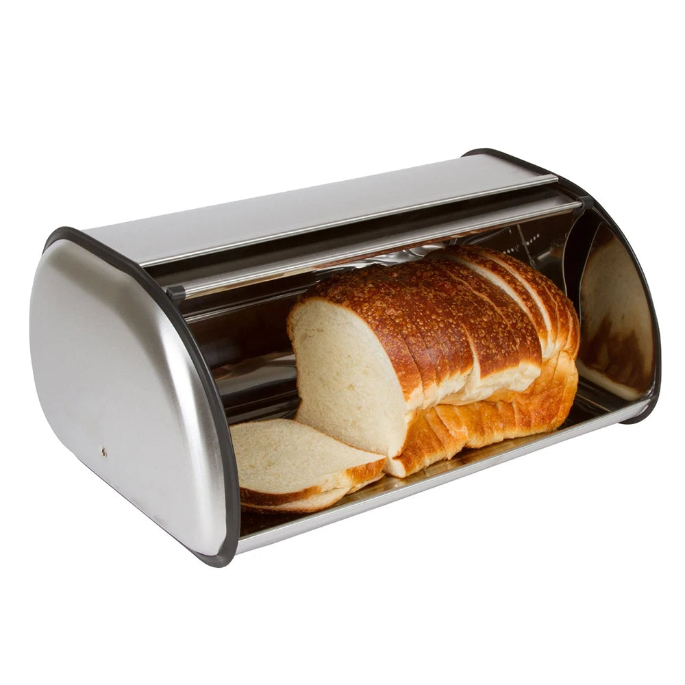 Large Capacity Bread Box Metal Bin Storage Bread Coated Snack Boxes Food Container Kitchen Home Roll up Lid