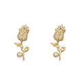 Zuola Custom 18K Gold-Plated Tulip Shaped Cubic Zircon Earrings for Women Trendy Imitated Pearl Design for Wedding Parties