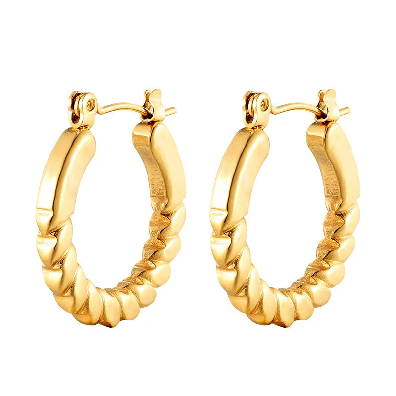 Wholesale 18k Gold Plated Trendy Pearl Drop Pendant Stainless Steel Hoop Earrings for Women Jewelry