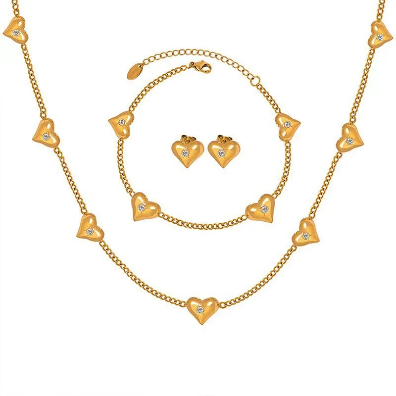 Hot Selling Women's Gold Plated Stainless Steel Heart-shaped Shell Fashion Jewelry Set Necklace Bracelet Earrings