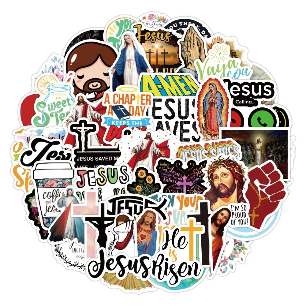50Pcs Christian Jesus Letter Graffiti Sticker for Peace Love Notebook Paper Decals Luggage Laptop Vinyl Logo Stickers