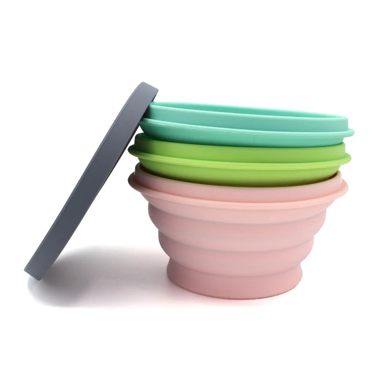 BPA Free Silicone Collapsible Bowls Outdoor Food-Grade Travel Folding Bowl with Lid Customized Silicone Foldable Bowl